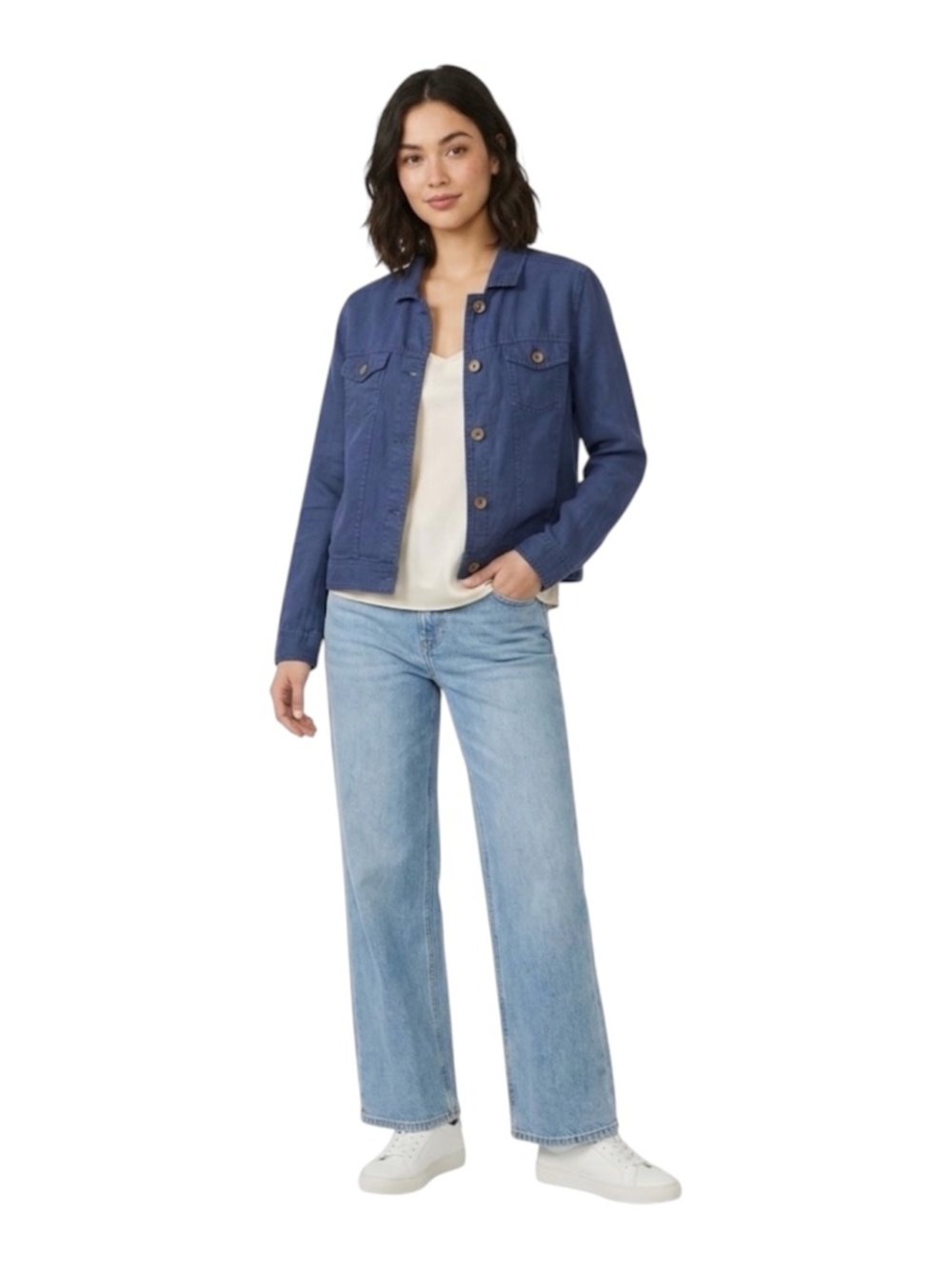 Hatley 100% Linen Trucker Style Jacket Sz S Navy Blue Raw Edges Casual Preppy